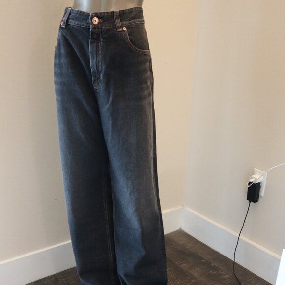 Brunello Cucinelli Monili Tab Jeans Black Denim Relaxed Size 12 New Tag $1,895 - Picture 8 of 16